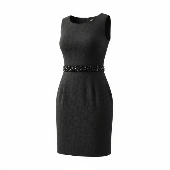 Worth Black Floral Jacquard Slit Shoulder Beaded Sheath Dress - NWT Retail $545 - Picture 2 of 4